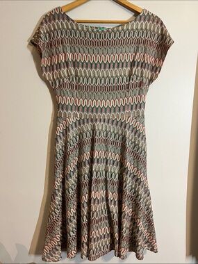 Evan Picone Pink & Green Fit-and-Flare Midi Dress